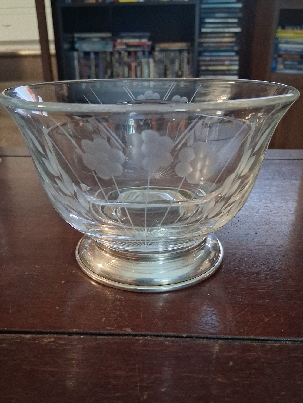 Etched Crystal Double Sided Bowl With Sterling Silver Base